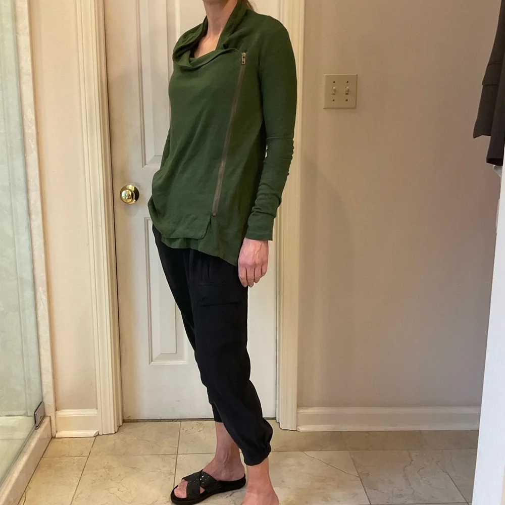 Staccato Green Stretch Cardigan / Jacket, Side Front Zip, Side Pockets, Sz S - Picture 4 of 14